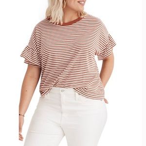 Madewell ruffle sleeve striped tee size XL